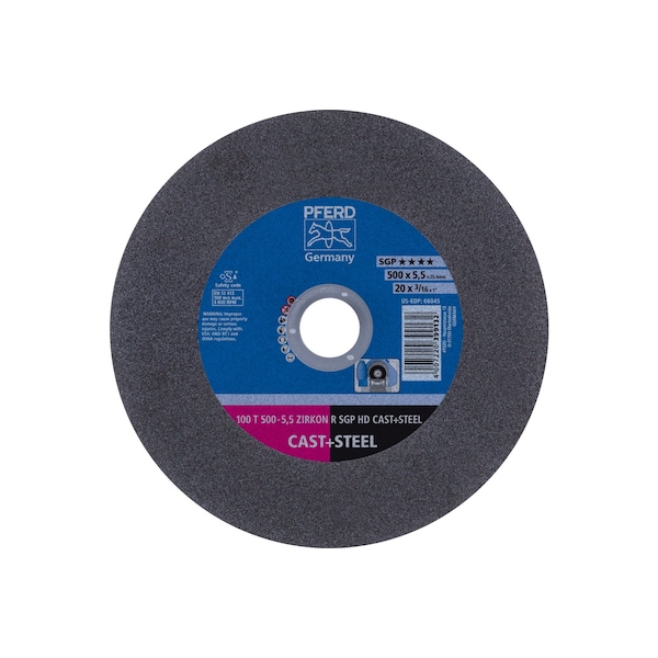 Pferd Abrasive Cut-Off Wheel, 20 in Dia, 3/16 in Thick, 1 in Arbor Hole Size, Zirconia Alumina 66045 - main